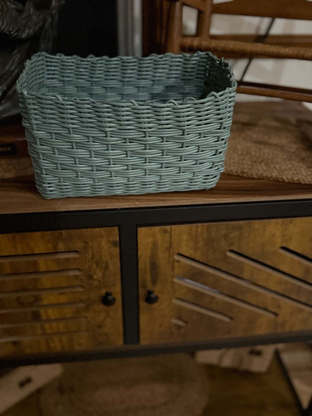 Mint green  Woven Paper Rope Rectangular Storage Basket